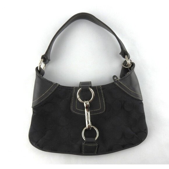 Vintage Coach Black Signature Jacquard Leather Trim Small Bag 10283 Clip Y2K - Picture 1 of 16